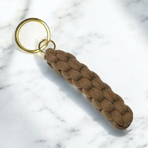 Brown Box Knot Keychain Gold Ring Braided T-Shirt Yarn Macrame Nautical Lanyard